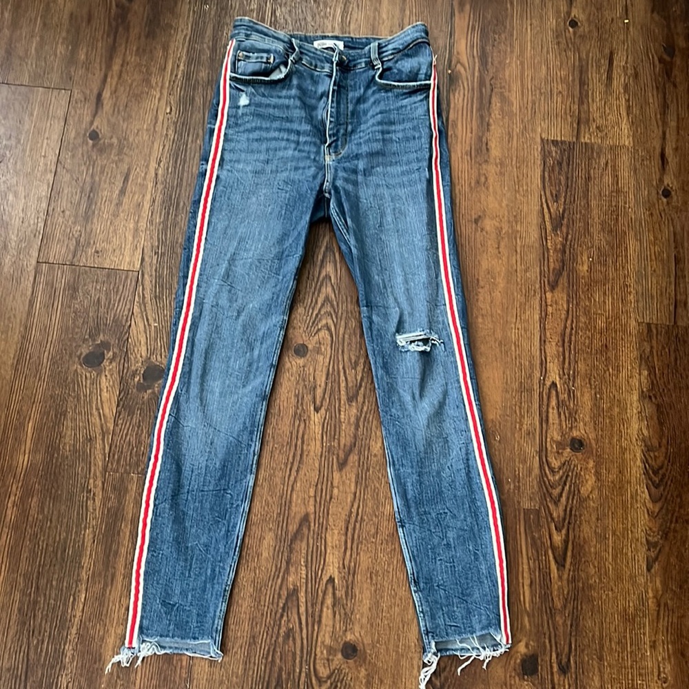 Zara red accent stripe jeans